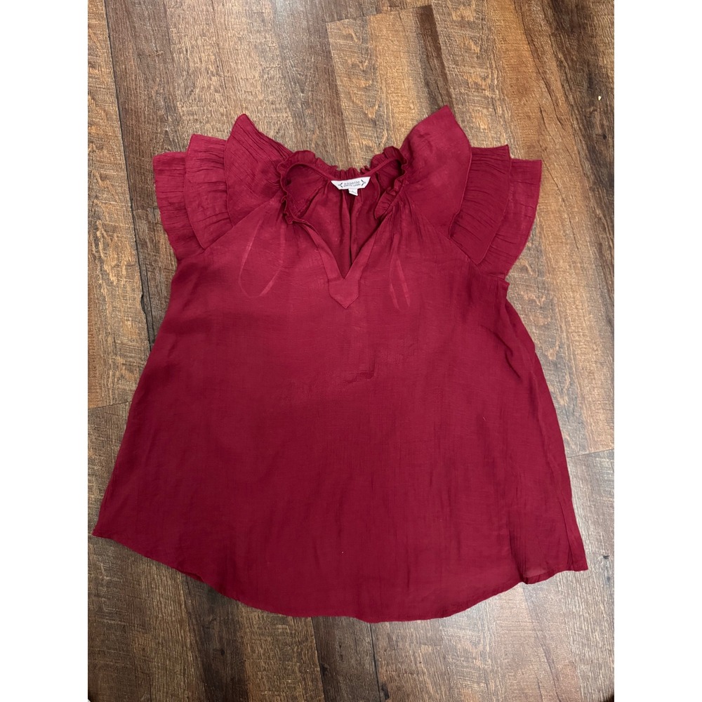 Nanette Nanette Lepore Blouse Large Burgundy Ruffle Flutter Sleeve Boho Top